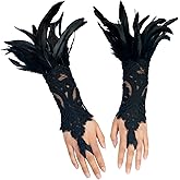 HOMELEX Women Black Lace Feather Gloves Witch Angel Costume Accessories Swan Wings Wrist Bands