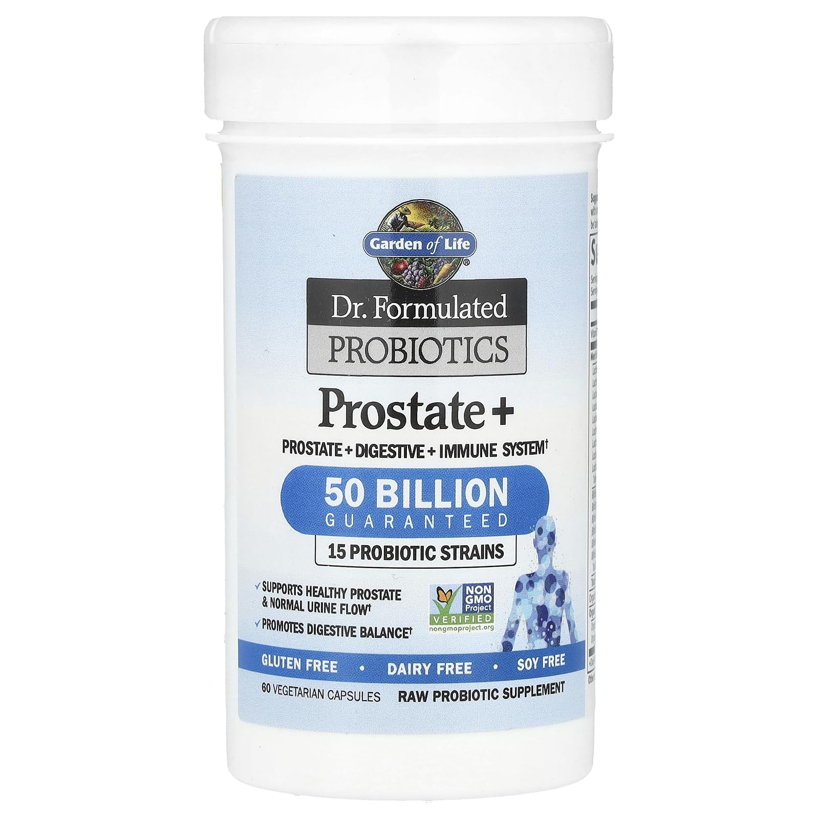 Garden of Life Dr. Formulated Probiotics Prostate+ - Acidophilus and Probiotic Supports Healthy Prostate and Digestive Balance - Shelf Stable - Gluten, Dairy, and Soy-Free - 60 Vegetarian Capsules