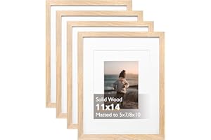 KINLINK 11x14 Picture Frame Natural, Solid Wood Frames 14x11 with Acrylic Plexiglass for Pictures 5x7/8x10 with Mat or 11x14 without Mat, Tabletop and Wall Display Photo Frame Set of 4