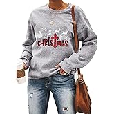 Barlver Women Christmas Sweatshirt Xmas Fleece Warm Vacation Tunic Sweater Shirt Christmas Graphic Pullover Top