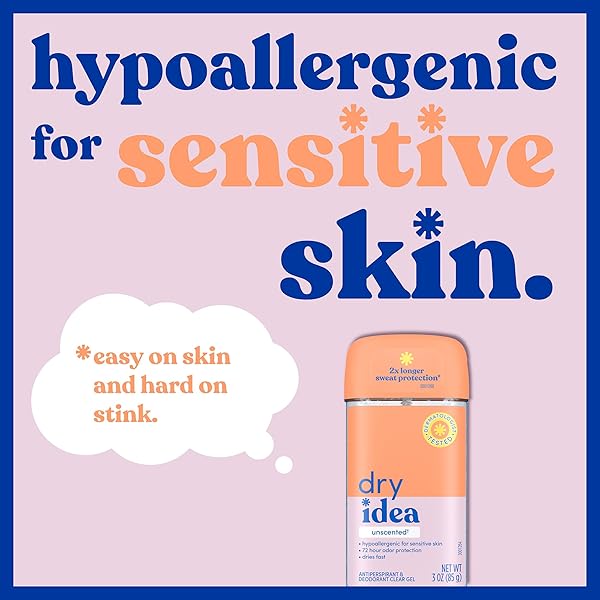 DRY IDEA GEL DEODORANT & ANTIPERSPIRANT FOR WOMEN – HYPOALLERGENIC FOR SENSITIVE SKIN, 2X LONGER SWEAT PROTECTION, 72HR ODOR CONTROL, UNSCENTED, WOMENS DEODORANT, 3 OZ