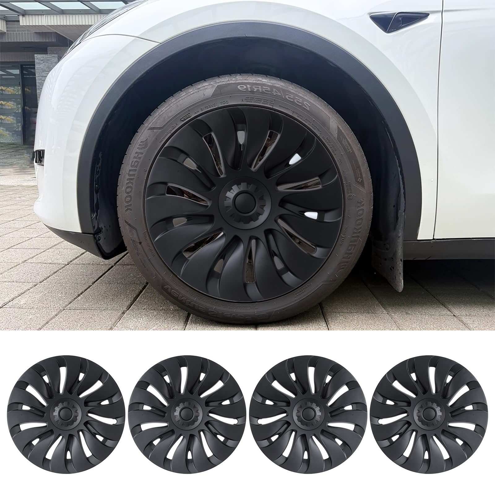 Photo 1 of ***ONLY TWO******Tesla Model Y Wheel Covers 19 Inch 2020-2024 Full Fit Hubcaps with Left-Right Aero Symmetry, Reduced Wind Drag Includes Tire Repair Kit Tesla Model Y Accessories