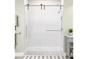 Lyngins 56-60" W x 76" H Shower Glass Door, Frameless Shower Door with 5/16" (8mm) SGCC Tempered Glass, Stainless Steel Hardware, Modern Bathroom Doors Nano Self-Clean Surface, Brushed Nickel