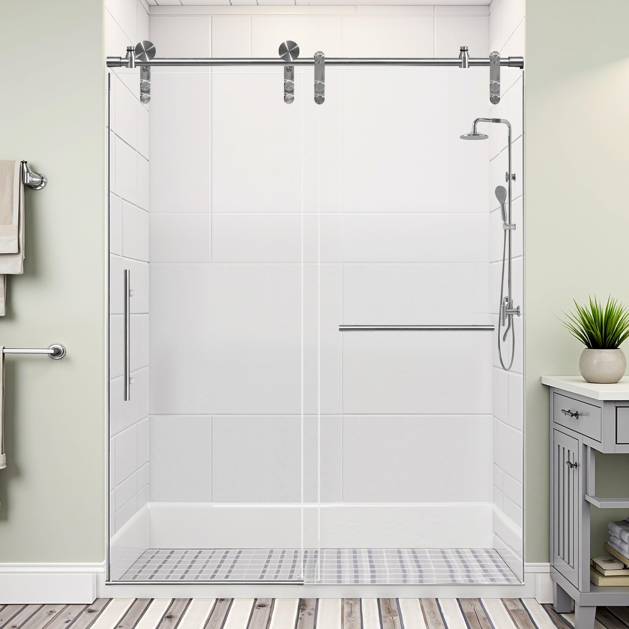 Photo 1 of ***TRUCK/TRAILER PICKUP ONLY*** Lyngins 56-60" W x 76" H Shower Glass Door, Frameless Shower Door with 5/16" (8mm) SGCC Tempered Glass, Stainless Steel Hardware, Modern Bathroom Doors Nano Self-Clean Surface, Brushed Nickel