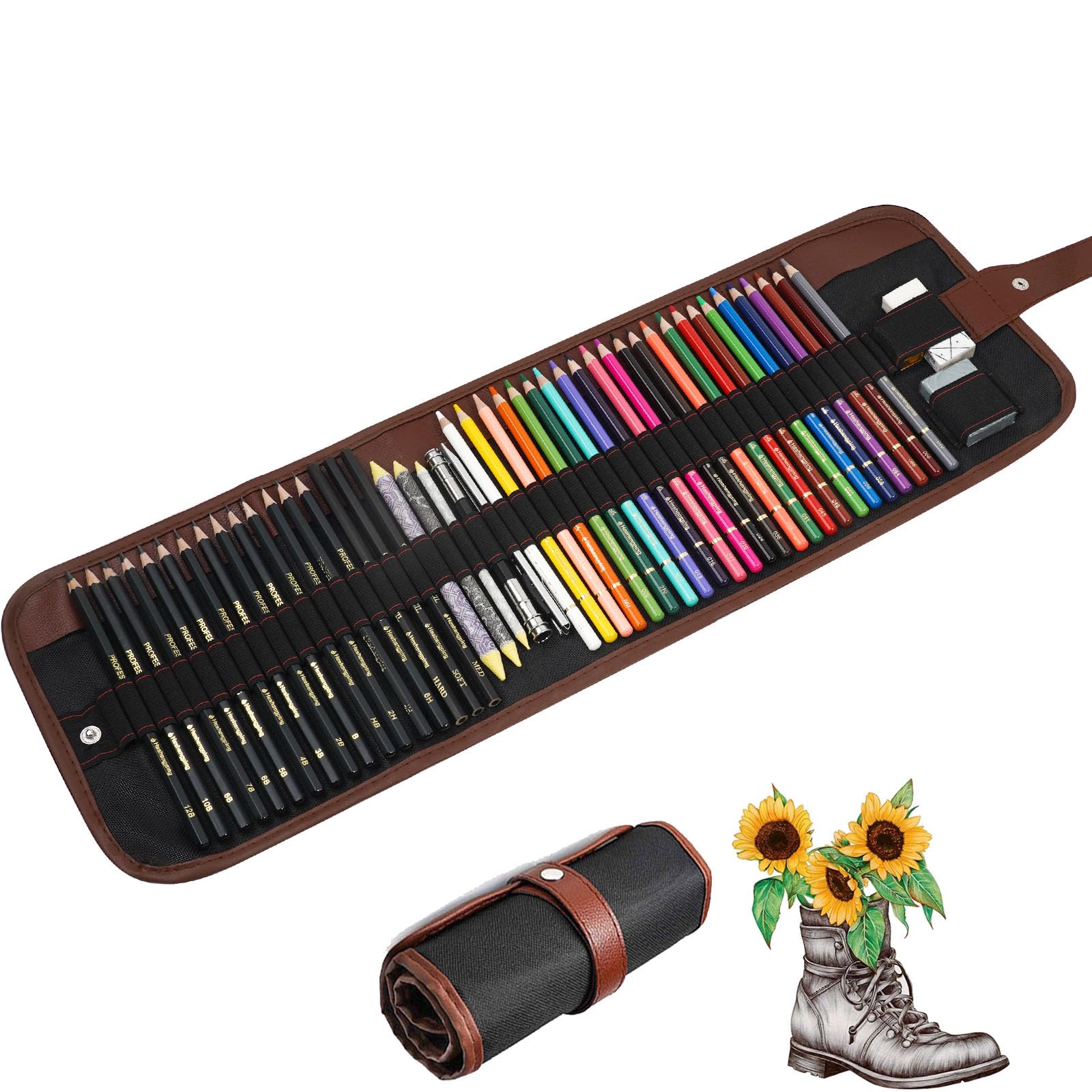 Sketching Drawing Art Pencil Kit-50 Piece Set with 24 Color Pencils for Adult Kid Coloring Books, 14 Graphite 3 Charcoal Erasers Etc., Artist Supplies Ideal for Adult, Kid,Student, Beginner