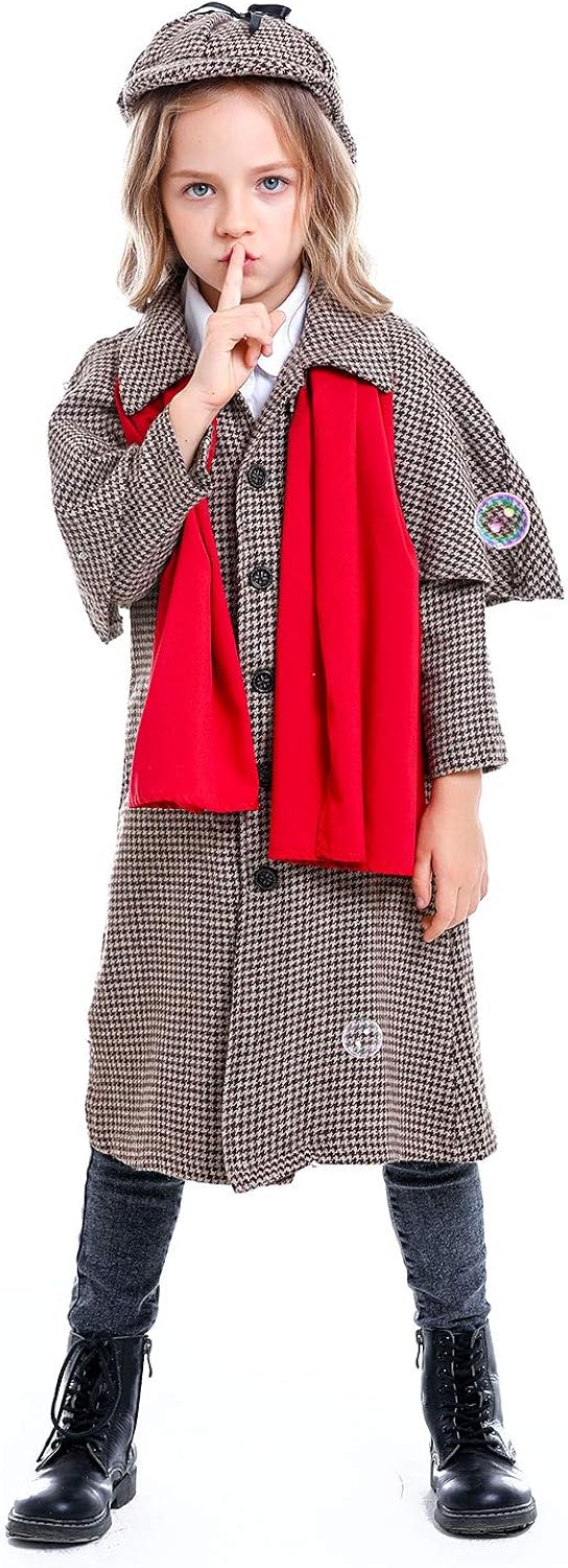 Adult Kids Holmes Detective Costume Coat Halloween Cosplay Victorian Button Down Jacket Outfit Uniform