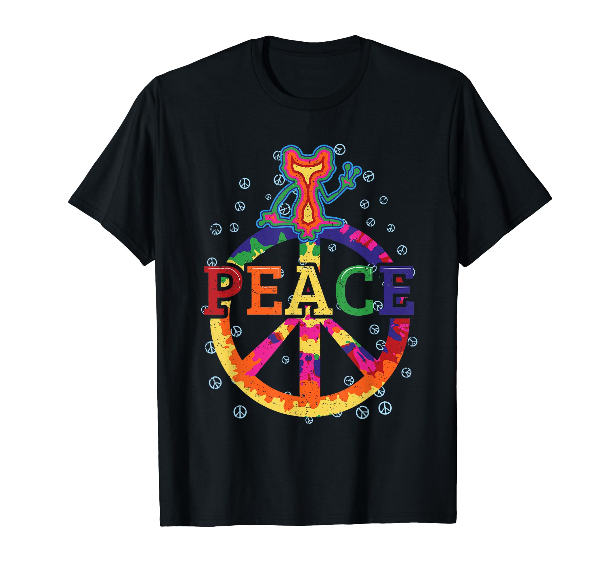 Hippie Frog Peace Hand Sign Retro Colorful 60s 70s T-Shirt