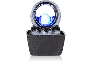 WICHEMI Indoor Fountain Tabletop Fountain Mini Waterfall Fountains Relaxation Water Feature Feng Shui Zen Meditation Desktop Fountain with Rolling Ball for Home Office Indoor Spaces Decor (Style 2)
