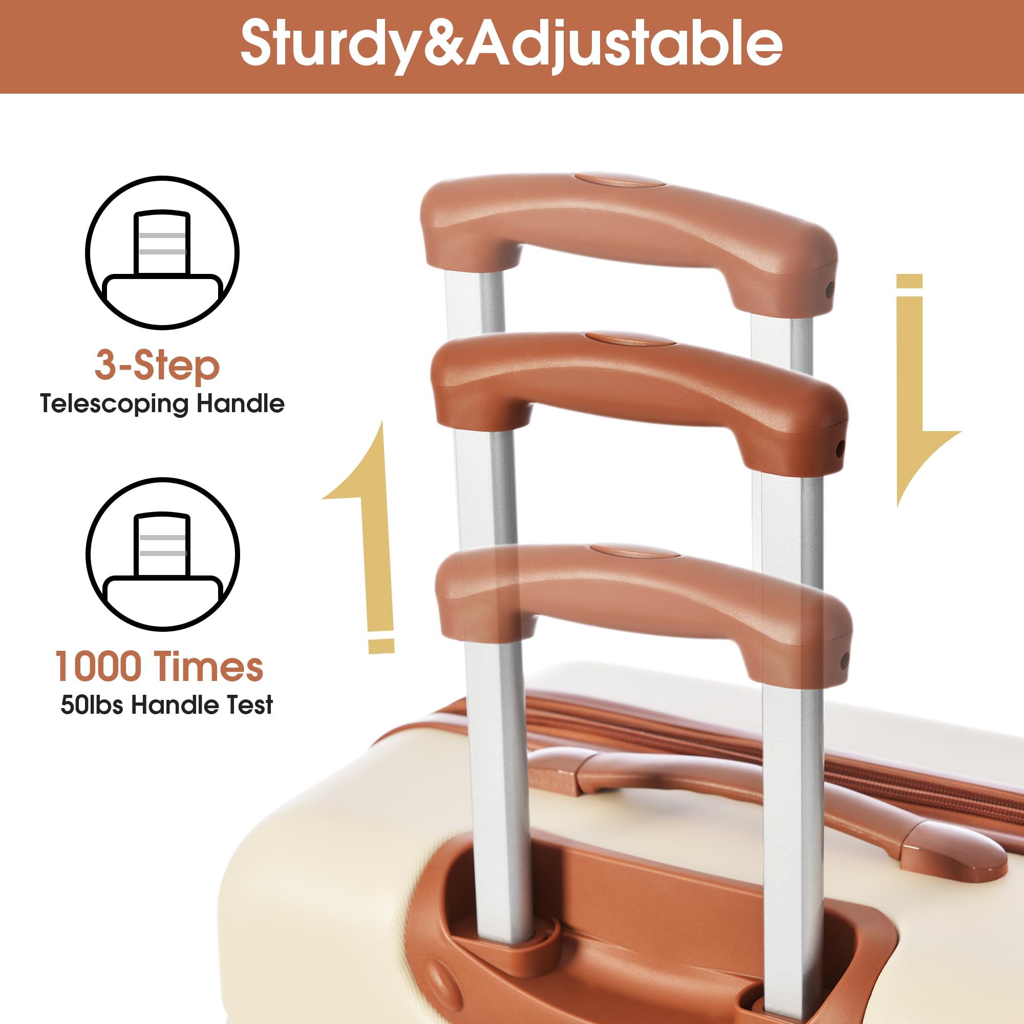 Merax Luggage Sets 2 Piece Expandable Hardside Luggage with Travel Bag Suitcase Set with Spinner Wheels(20+28+bag,Brown+White-1)