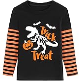 Kids Halloween Shirt Boys Girls Skeleton Hocus Pocus Pumpkin Face Glow in The Dark Graphic Tees Stripe Toddler Long Sleeve