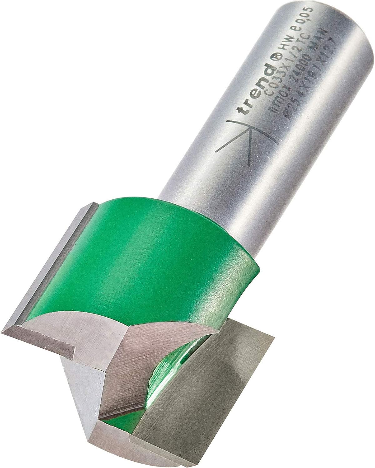Trend CraftPro Straight Two Flute Router Cutter, 1/2 Inch Shank, 25.4mm Cut Diameter, 19.1mm Cut Length