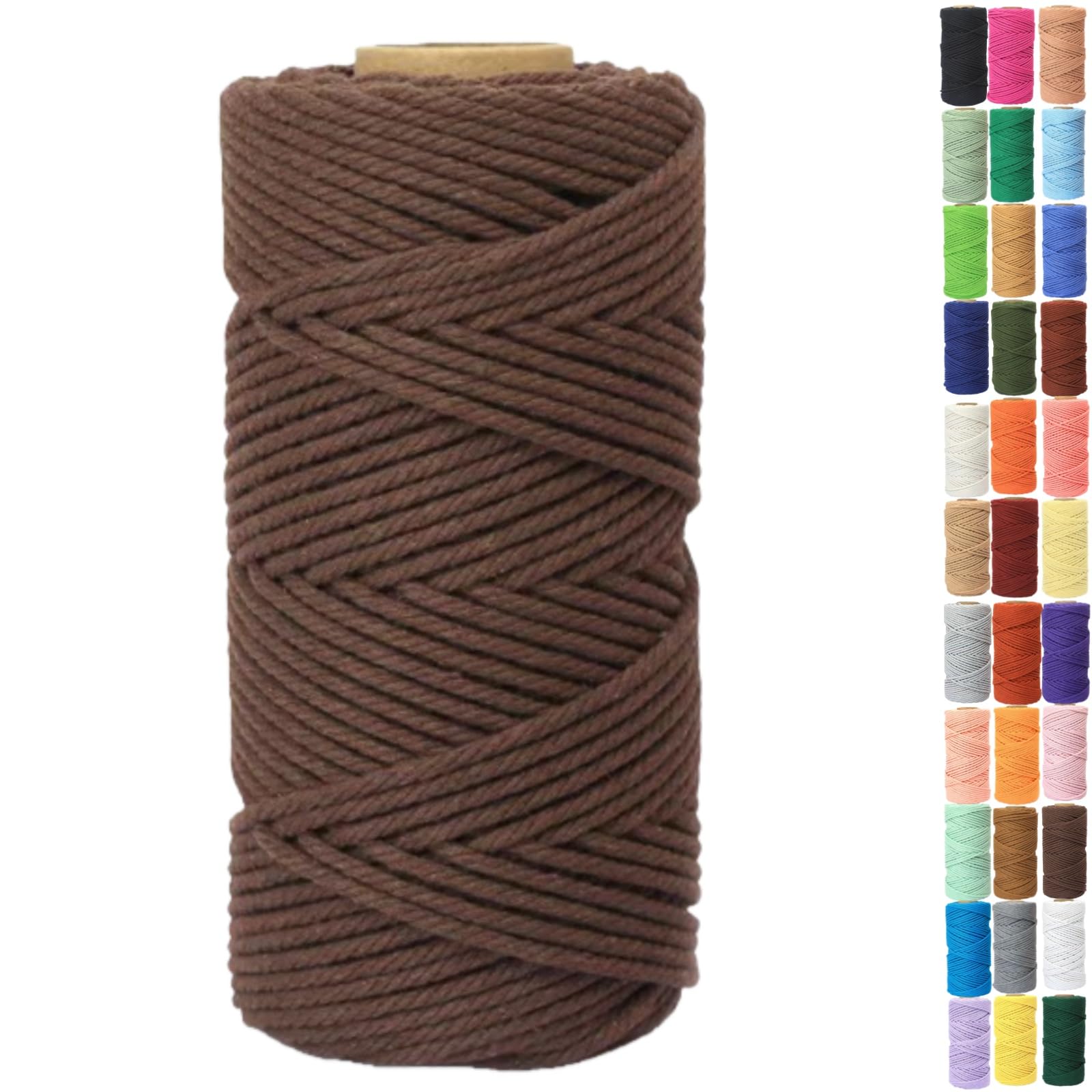 Binwat Macrame Cord Thick Natural Cotton Cord DIY Crafts Yarn Thread Twisted Spool Twine String Cotton Rope for Wall Hanging,Plant Hangers,Knitting,Decorative Projects 4mm x100m (Brown)