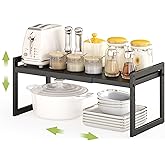 DOLALIKE Expandable Kitchen Countertop Organizer, Stackable Cabinet Shelf Organizers, Space Saving Spice Rack Pantry Storage for Bathroom Office (Black, 1 Pack)