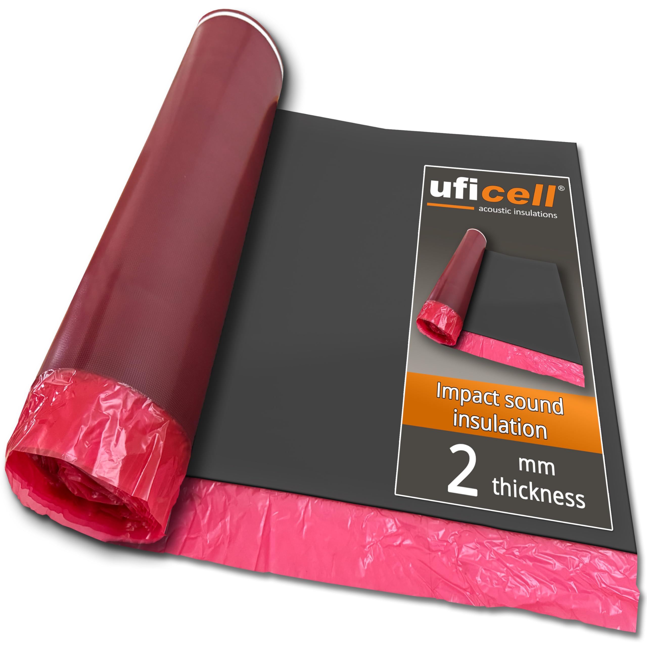 Laminate Impact Sound Insulation uficell® Multisound Aquastop 2 mm Thick with PE Film/Vapor Barrier - TOP for underfloor Heating - 15 m² roll (Thickness: 2 mm, 1 roll | 15 m² roll)