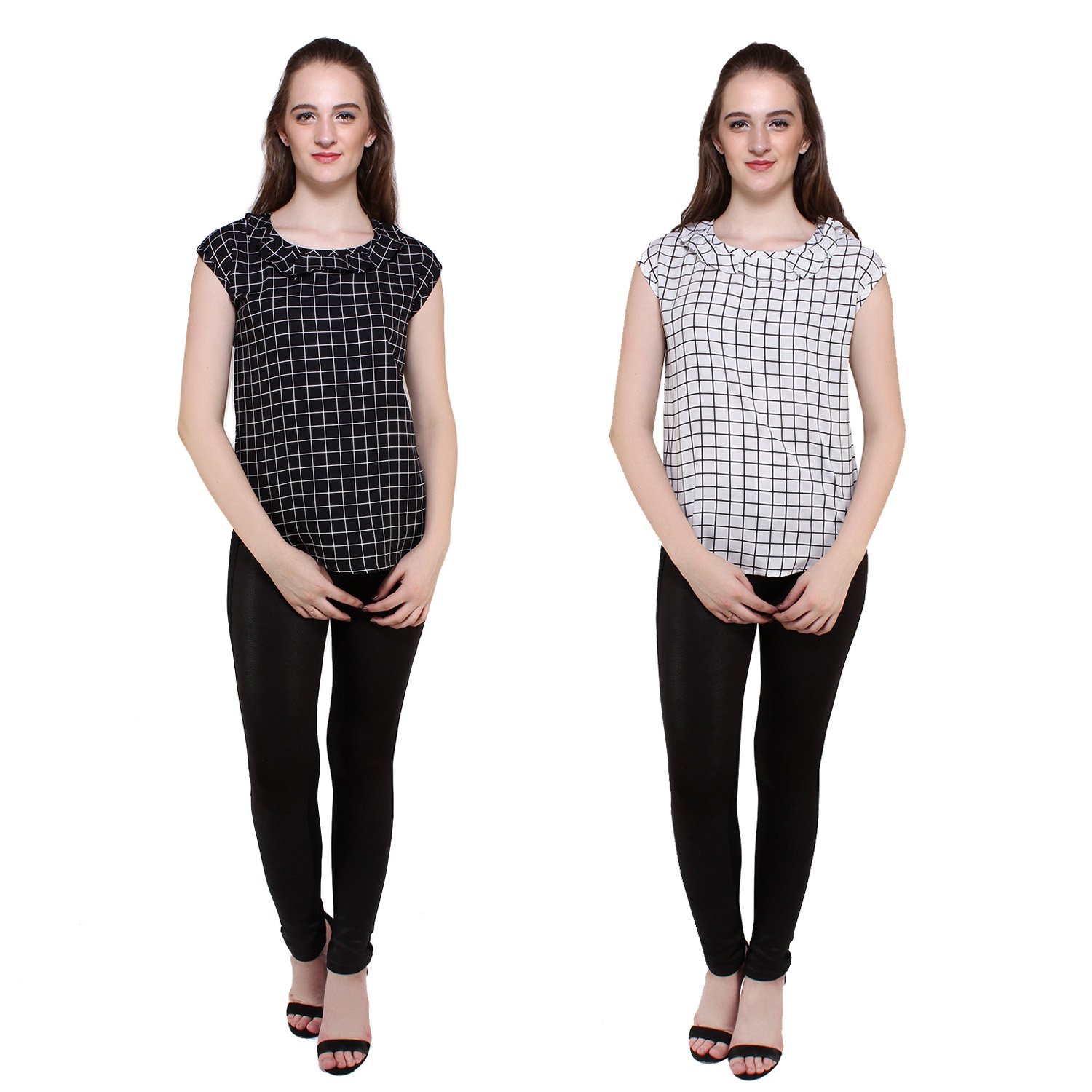 mallory winston white & black sleeveless ruffle