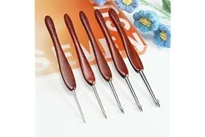 SEVENSUN Mimosa Crochet Hooks Set 5 Pack of 2mm 3mm 4mm 5mm 6mm Crochet Hook, SEVENSUN Hand Polished Ergonomic Crochet Hooks, Stainless Steel Crochet Hook, Wood Handle Pointed Crochet Needle