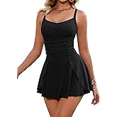 BMJL Womens Black One Piece Swimsuit with Skirt Tummy Control Bathing Suit Swim Dress Swimwear
