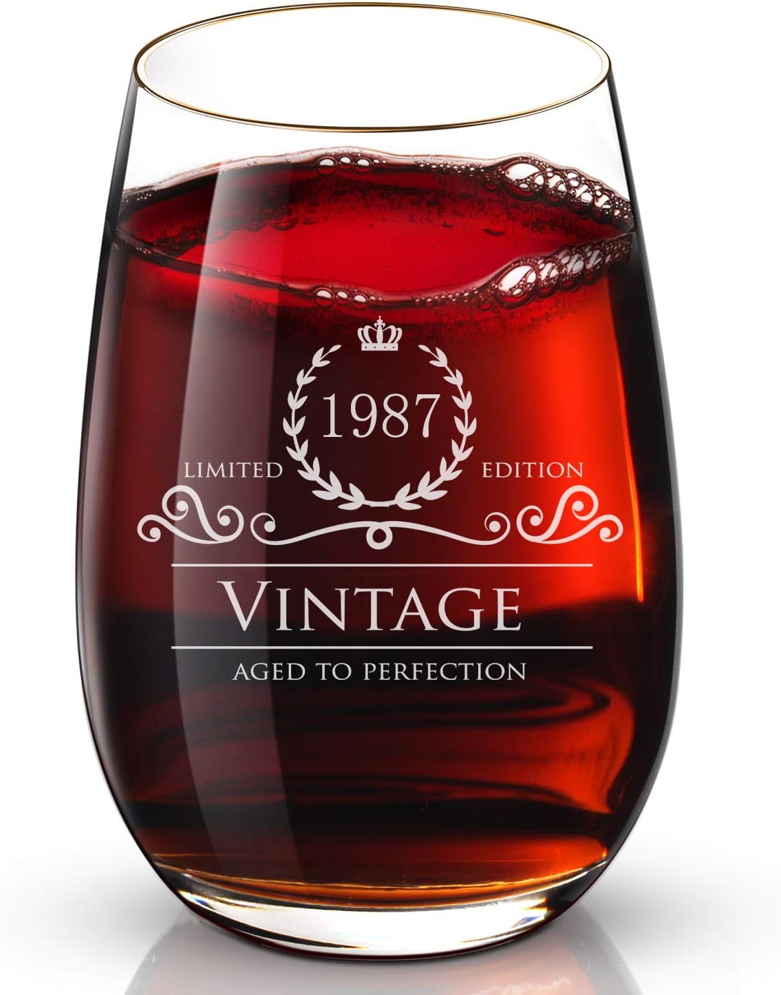 1987 32th Birthday Gifts for Women and Men 24K Gold Wine Glass - Funny Vintage Anniversary Gift Ideas for Mom, Dad, Husband or Wife - 13 oz Glasses for Red or White Wine - Party Decorations