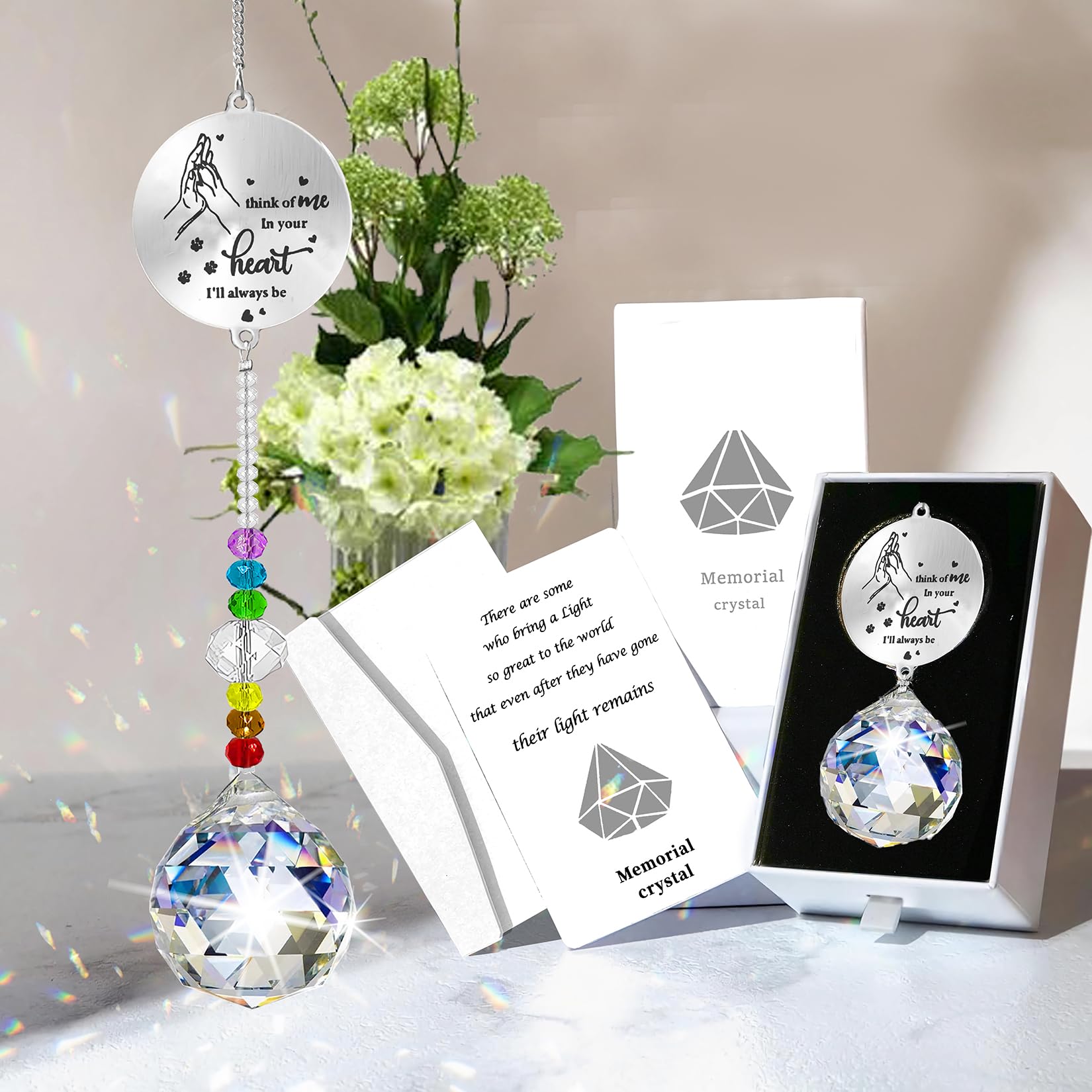 Dog Memorial Gifts for Loss of Dog, Pet Paw Print Sympathy Gifts Crystal Window Suncatcher,Bereavement Gift Sun Catcher,Dog Remembrance Gift Rainbow Maker,Pet Passing Away Loss Gifts (D)