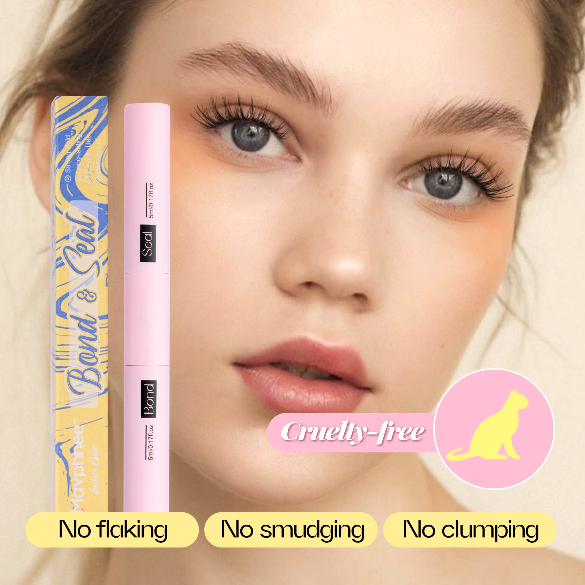 Lash Glue Bond and Seal Long Lasting Strong Hold Waterproof 2 in 1 Cluster Eyelash Glue for DIY Lash Extensions by Mavphnee