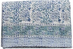 MAVISS HOMES Indian Block Print Quilt Kantha Quilts Queen Size Kantha Throw Quilt Blanket Kantha Bedspreas Pure Cotton Quilt (Twin 90 X 60 Inch, White Floral)