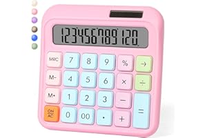Exlliy Desk Calculator,12 Digits, Large LCD Display,Big Buttons,Solar and Battery Dual Power Desktop Calculators,Cute and Aesthetic,Suitable for Office & Study