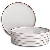 MORA Ceramic Flat Dinner Plates Set of 6, 10.5 in High Edge Dish Set - Microwave, Oven, and Dishwasher Safe, Scratch Resistan