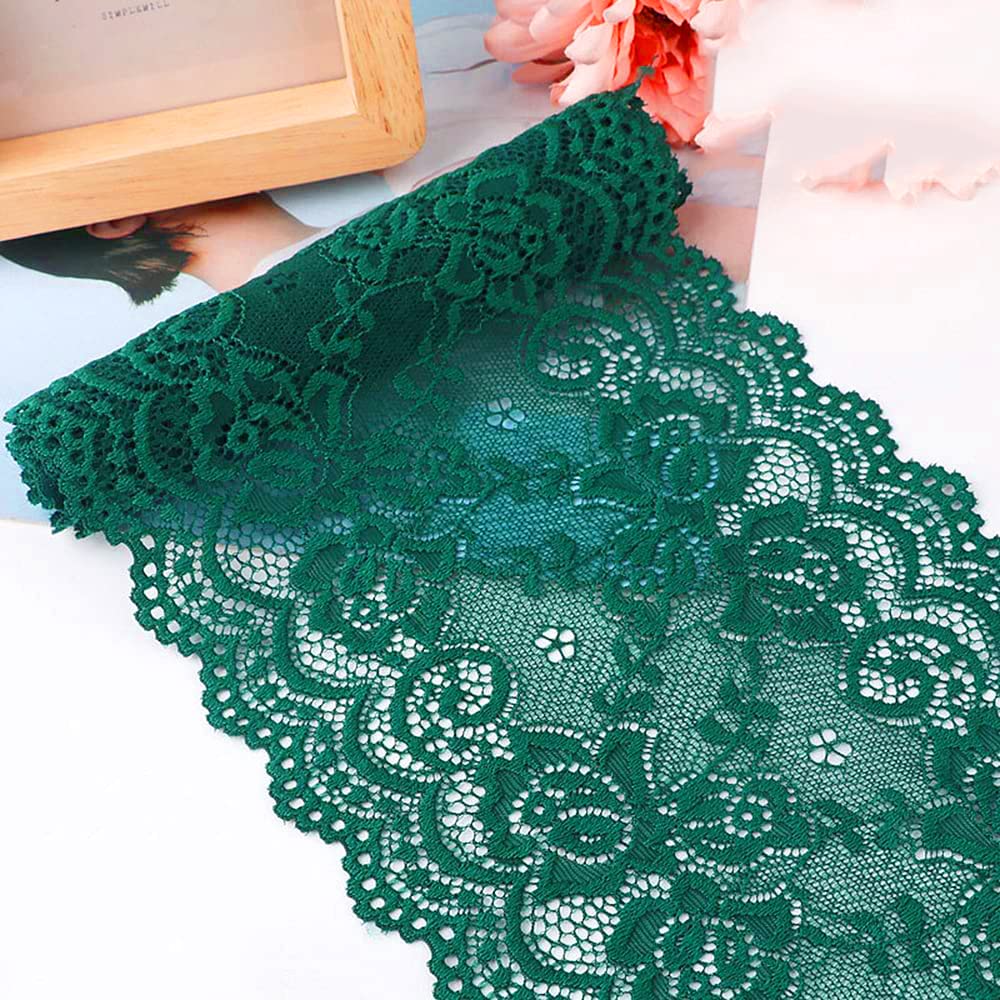 15 cmx1 m elasticity lace ribbon, lace border, decorative ribbon, lace borders, ribbons for sewing, DIY crafts, decoration for clothing, underwear, lingerie, table decoration, dark green