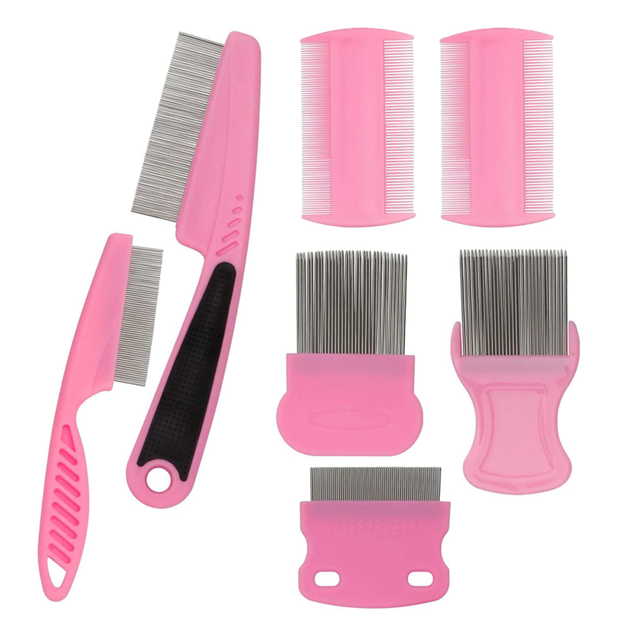 ZEPHRA Flea Comb for Cats Dogs – 7Pcs Set, Lice Combs Professional Pet Grooming Comb, Stainless Steel Flea and Tick Remover, Lice & Egg Removal Dematting Tool for Small, Medium & Large Pets