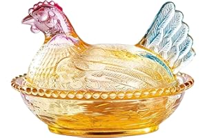 Glass Hen on Nest Candy Dish with Lid, Vintage Tabletop Cookie Jar for Snacks & Desserts, 4.7x3.2 Inch(Style-1)