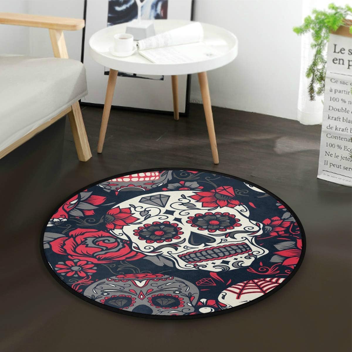 Alfombra de dormitorio Día de los Muertos Calavera de azúcar colorida
