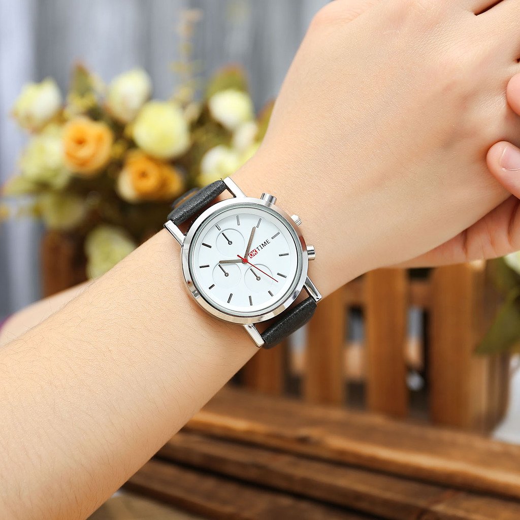 JSDDE Uhren,Modisch Einfach Armbanduhr Traveler unecht Chronograph Quarzuhr Matte Kunstleder Band Armbanduhr,Schwarz