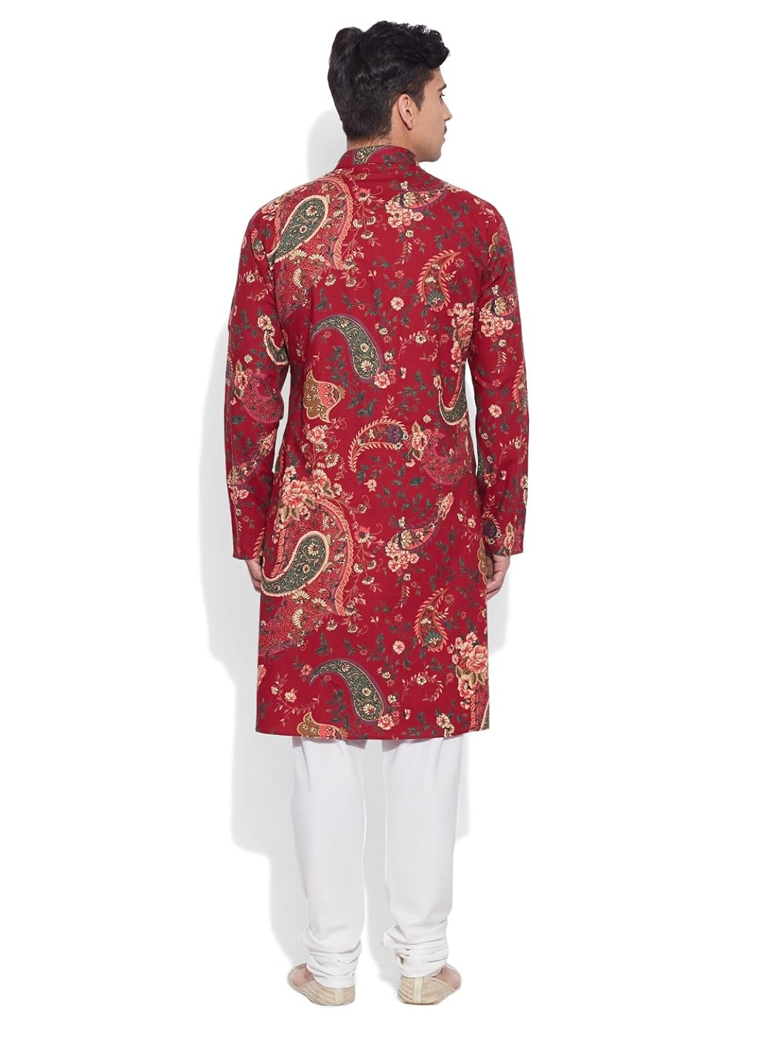 very me men's designer maroon pure cotton printed long kurta