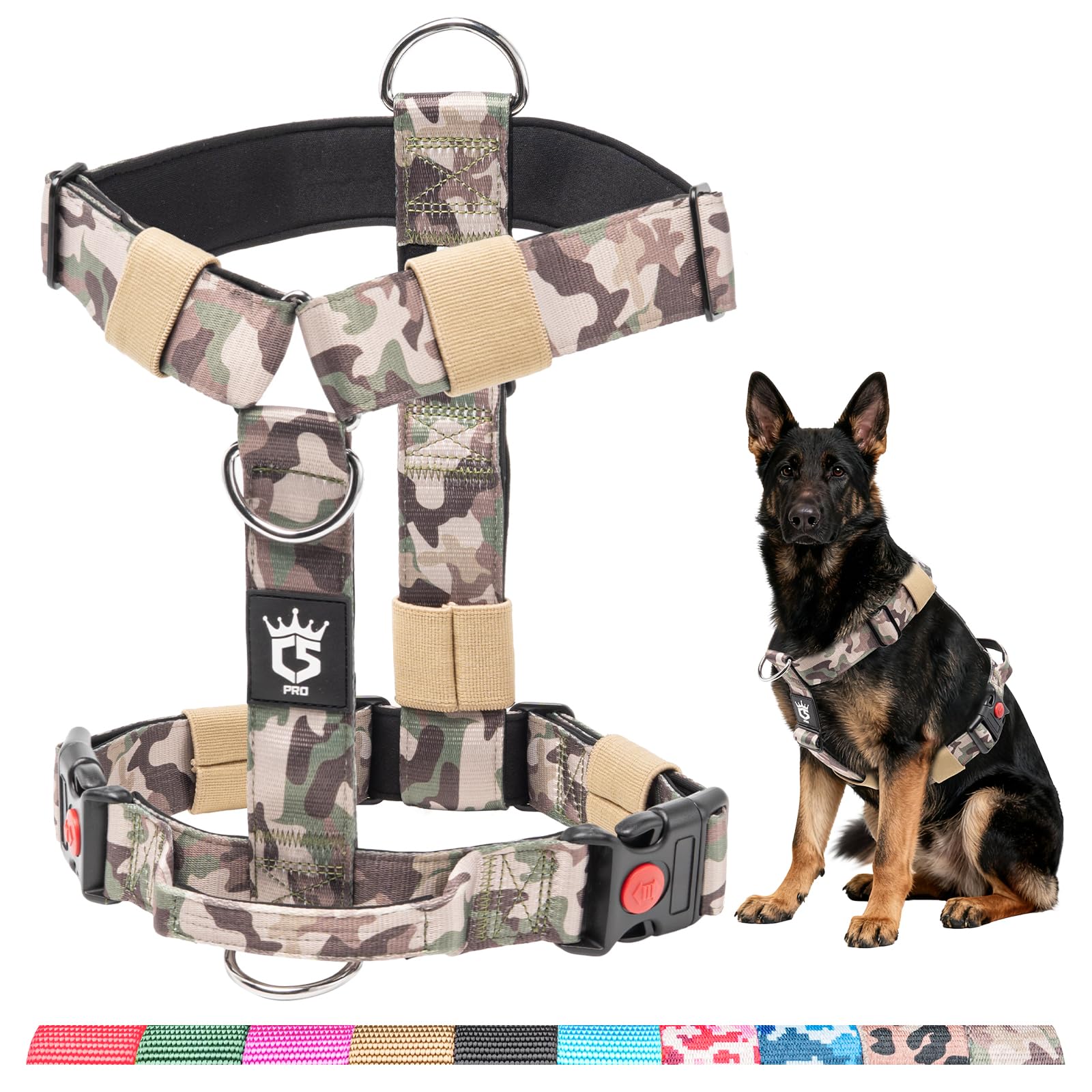 TSPRO Premium Ultraresistant No Pull Dog Harness for Medium to Large Dogs, Heavy Duty, Adjustable with Quick-Release Buckle & Padded Handle, for Walking, Hiking, Running (Military Green S) — image 1