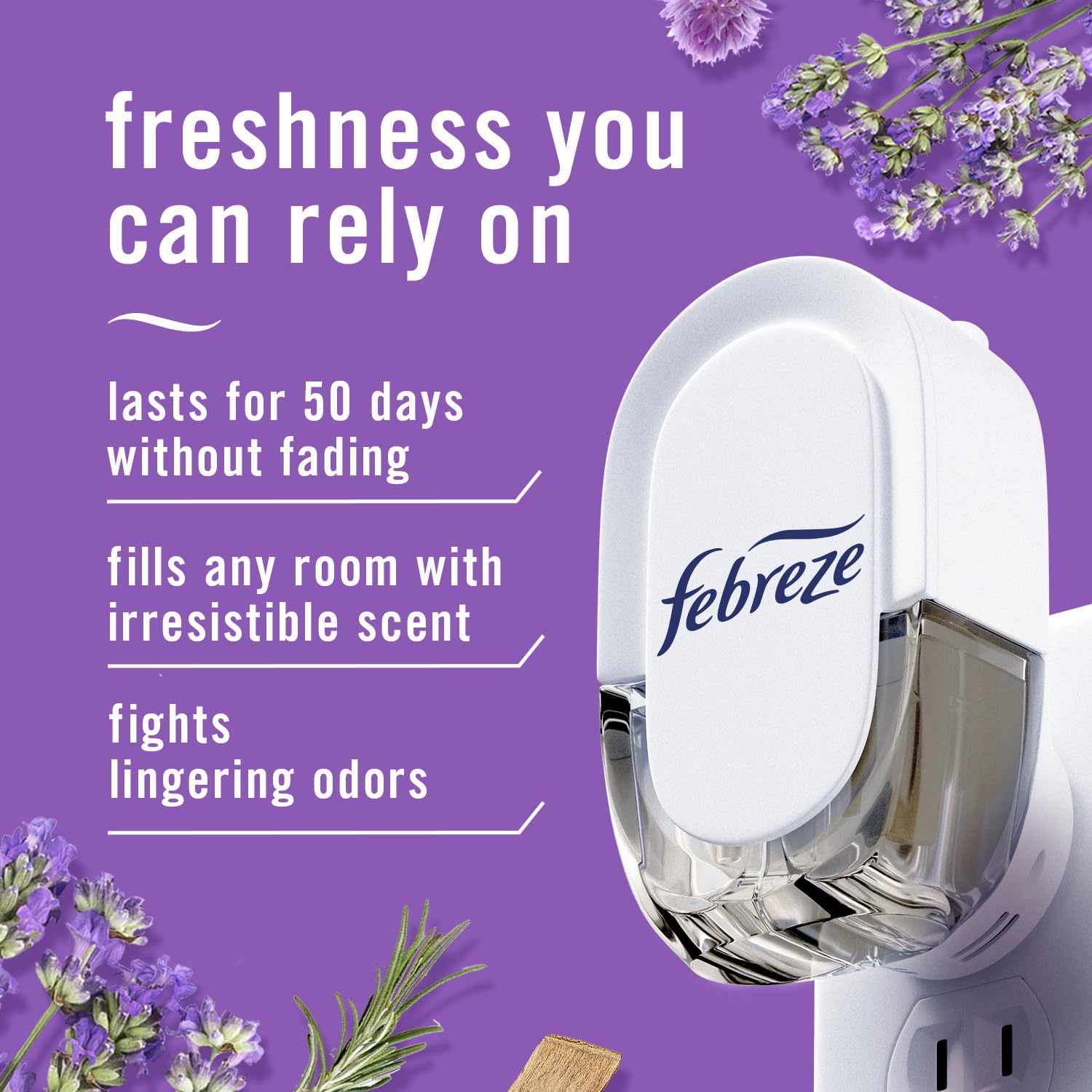 Febreze Odor-Fighting Fade Defy PLUG Air Freshener,Downy April Fresh, Mediterranean Lavender, .87 fl. oz. Oil Refills, 4 Refills (2 of Each)