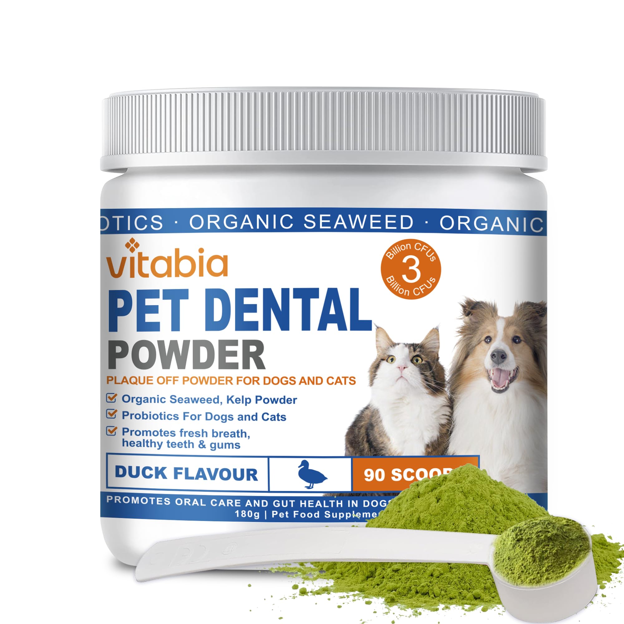 VITABIA Plaque Off Powder For Dogs & Cats - Probiotics for Dogs, Cat Treats, Dog Plaque Remover, Cat Dental Treats, Dog Teeth Cleaning, Cat Teeth Cleaning - Ideal for Dog and Cat Oral Health 180g