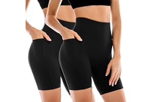 Leafigure 2 Pack Womens Biker Shorts with Pockets, High Waisted Yoga Shorts for Women Running Gym and Workout