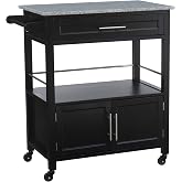 Linon Cameron Granite Top Kitchen Cart, 36.02" x 24.02" x 17.99", Black