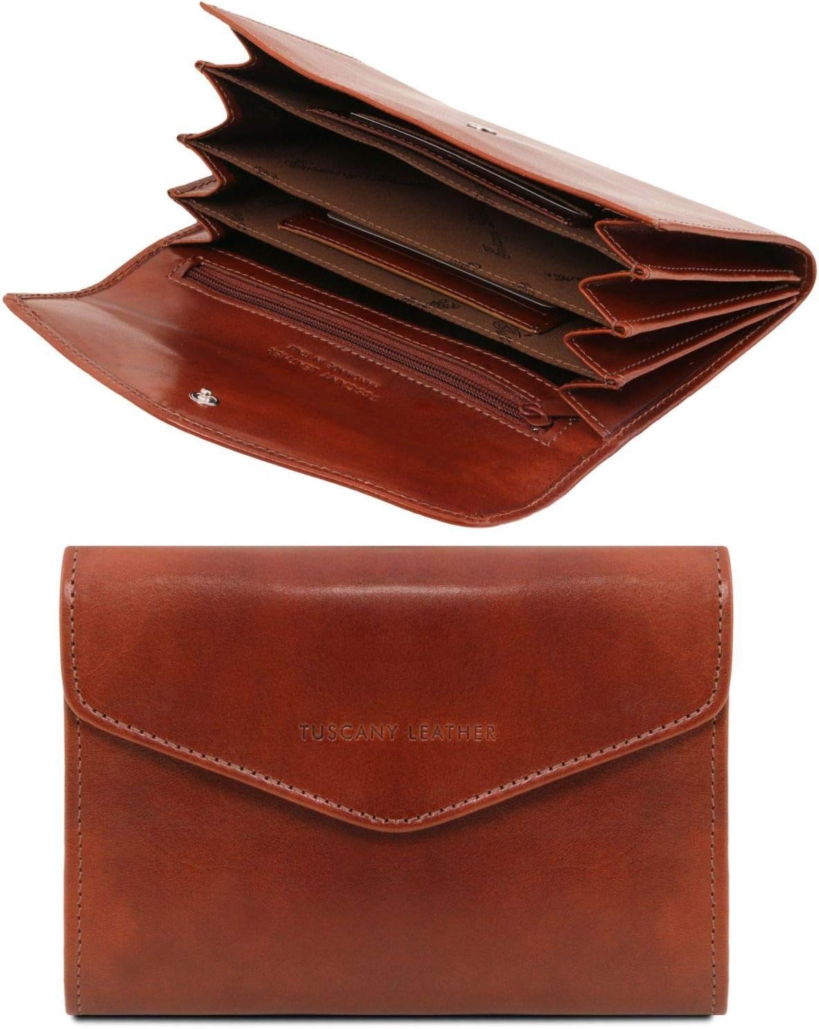 Tuscany Leather Exclusive leather accordion wallet for women Brown