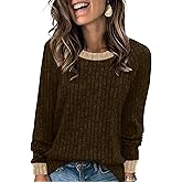 WIHOLL Long Sleeve Shirts for Women Lightweight Sweaters Fall Outfits 2026 Color Block Winter Clothing Dressy Casual Soft