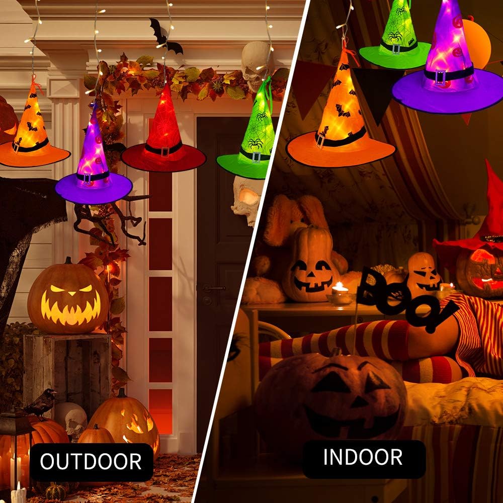 MZD8391 Halloween Decorations Lighted Witch Hats, 8Pcs Hanging Glowing Witch Hats 44ft Halloween Outdoor Lights String with 8 Lighting Modes for Outdoor, Garden, Yard, Tree: Home Improvement