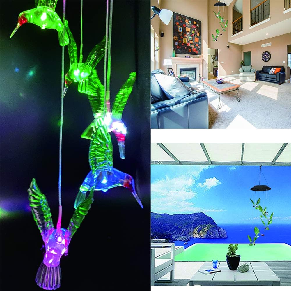 BeHiller Hummingbird Solar Lights Chimes Changing Color Bird Solar Hanging Lights Six LED Hummingbird Lights Mobile Wind Chimes Outdoor hummingbird lights for Garden Gifts Decoration (Six Hummingbird) : Garden & Outdoor