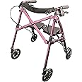 Stander Wonder Rollator Short, Lightweight Junior Folding Walker for Seniors and Adults, Travel Space Saver Rollator, Petite Walker with Wheels and Seat, Regal Rose