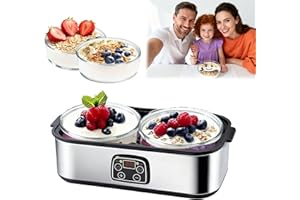 2 Quart Yogurt Maker with Adjustable Time & Temp Control,Automatic Digital Yoghurt Maker Machine with 2 * 1 Quart Glass Bowls