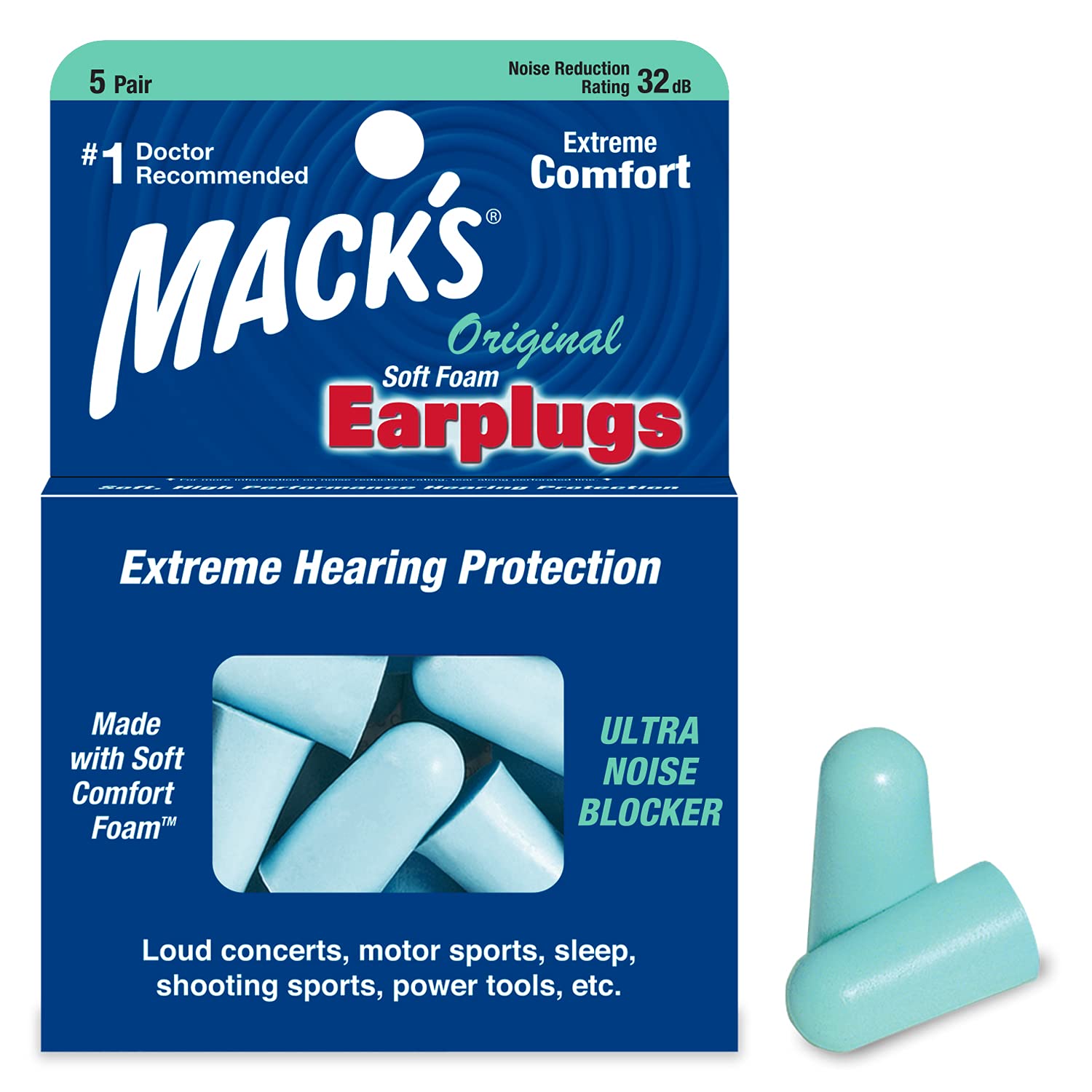 Mack's Original Ear Plugs (5 Pair) - Mint Green