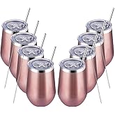 MEWAY 12oz Stainless Steel Wine Tumbler with Lid and Straw - Double Wall Stainless Steel Coffee Mug, Gift for Woman Under 10 dollars, 8 Pack Bulk tumblers(Rose Gold,Set of 8)