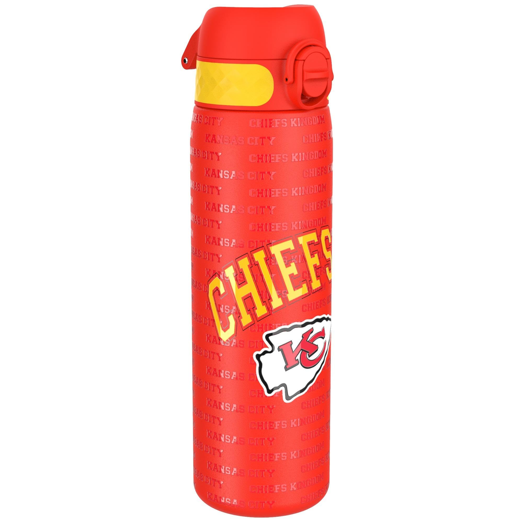 Ion8 NFL Kansas City Chiefs Lightweight Steel Water Bottle, 600 ml/20 oz, Non-Insulated, Leak Proof, Easy to Open, Secure Lock, Dishwasher Safe, Flip Cover, Fits Cup Holders, Metal Water Bottle — image 1