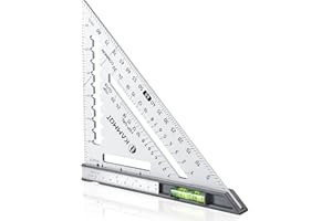 kammqi Rafter Square with Level Carpenter Squares Triangle Square 7 Inch Square Ruler Aluminum Layout Tools for Woodworking (