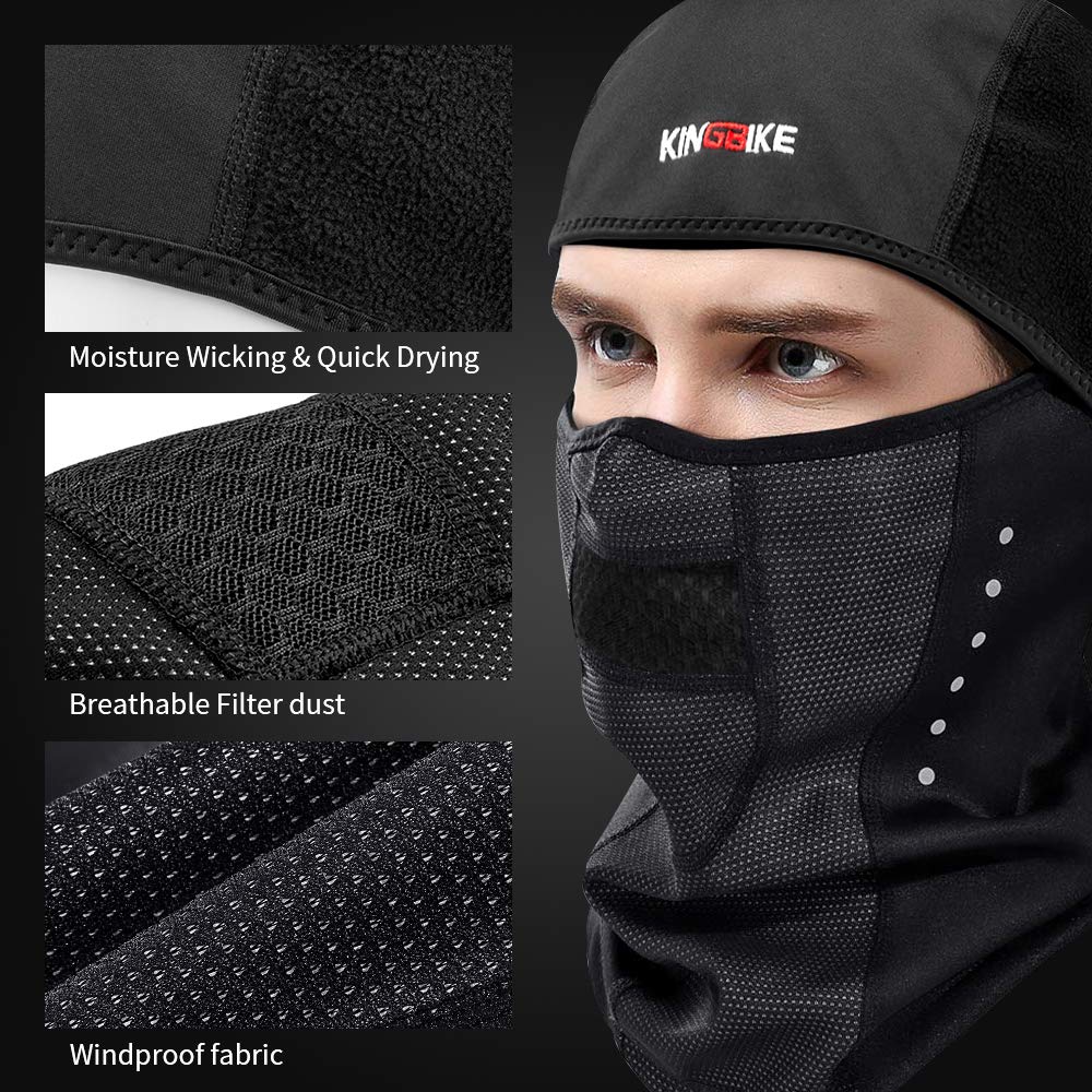 KINGBIKE Sturmhaube Sturmmaske Balaclava Skimaske Warme Gesichtsmaske für Kaltes Wetter Winter Skifahren Snowboarden Motorradfahren Eisfischen Herren Damen Schwarz(Winddicht) 3