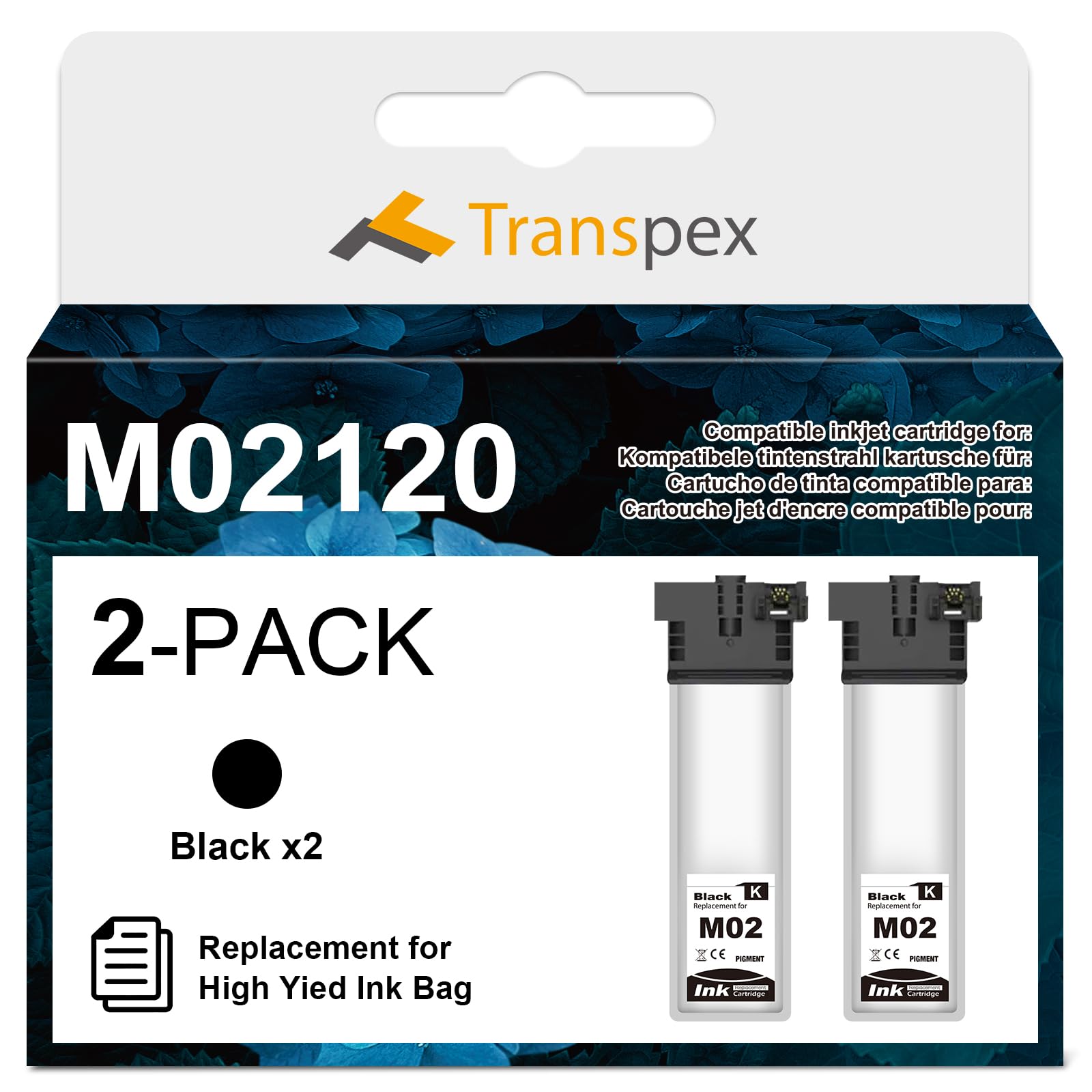 Photo 1 of Transpex Remanufactured M02 Ink Cartridge M02120 Black Replacement for Workforce Pro WF-M5799 WF-M5299(2 Pack)